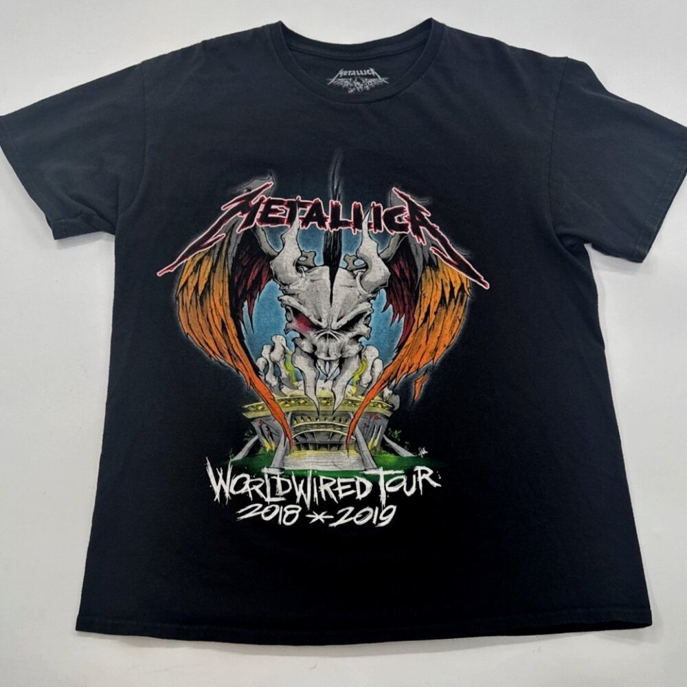 Metallica T Shirt Mens Large Black World Wired Tour 2018 2019 Concert Skull Tee - Picture 8 of 9